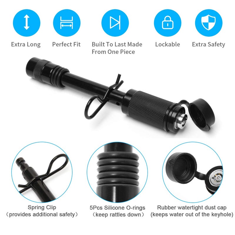 Coolrunner Trailer Hitch Lock Pin Set, 5/8" Extra Long Black Locking Hitch Pin, Heavy Duty Tow Hitch Receiver Lock with Anti-Rattle, Keys, Rubber Cap(5/8" Not Keyed Alike) - Image 5